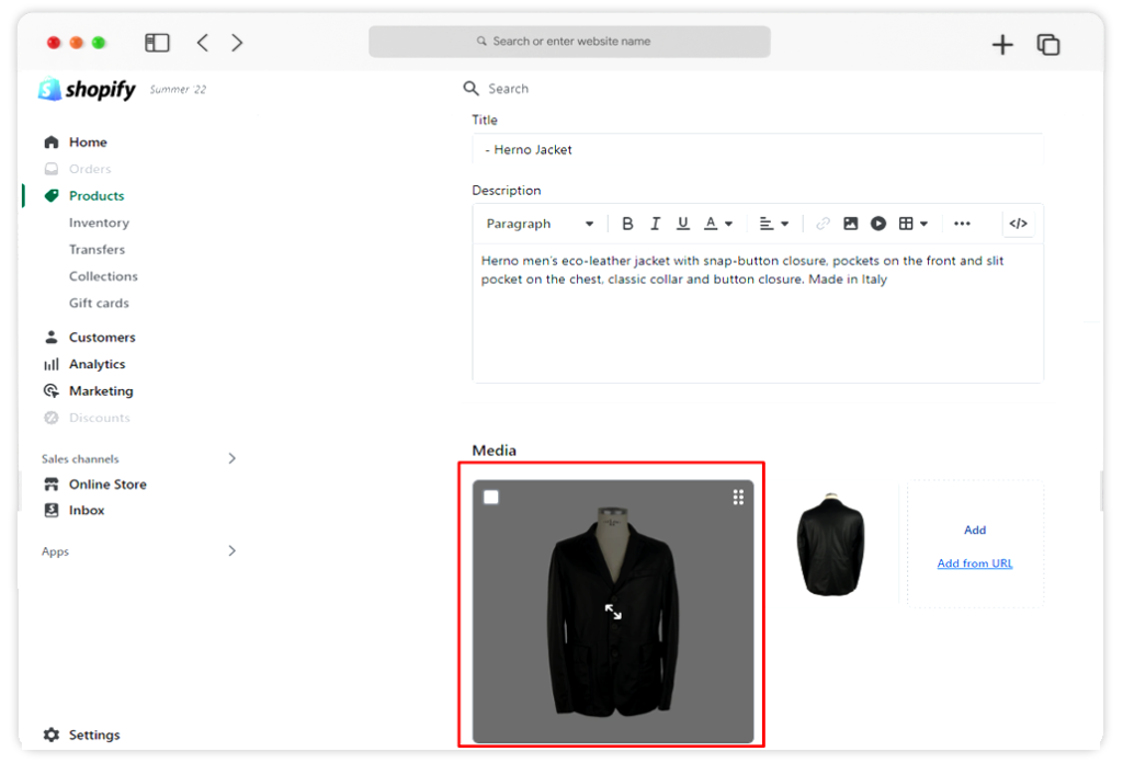 add Image alt text on the Shopify website:
