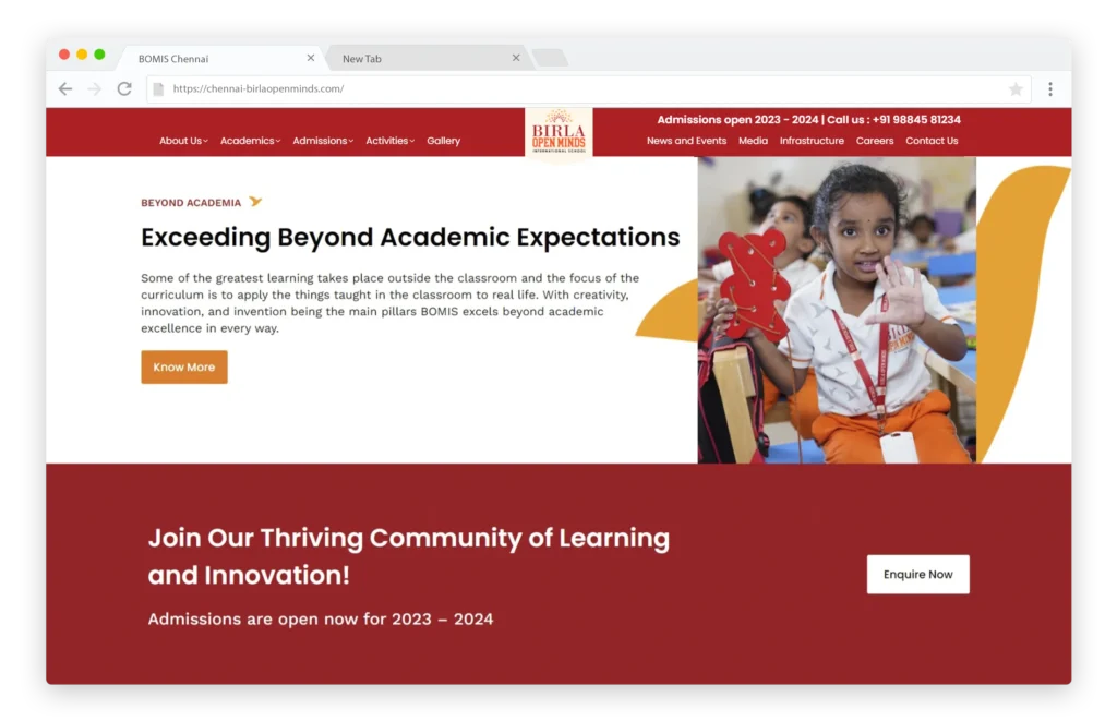 Birla Open Minds International School Website Revamp